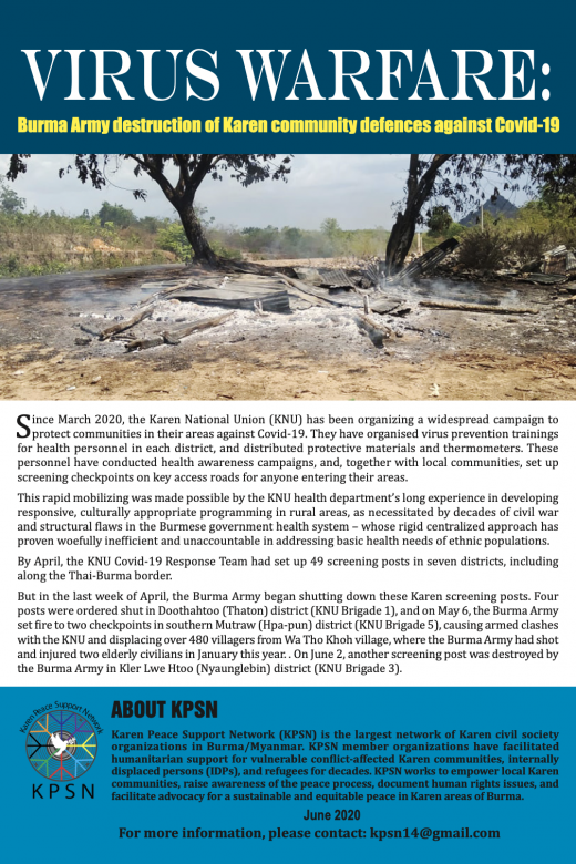Virus warfare: Burma Army destruction of Karen community defences against Covid-19